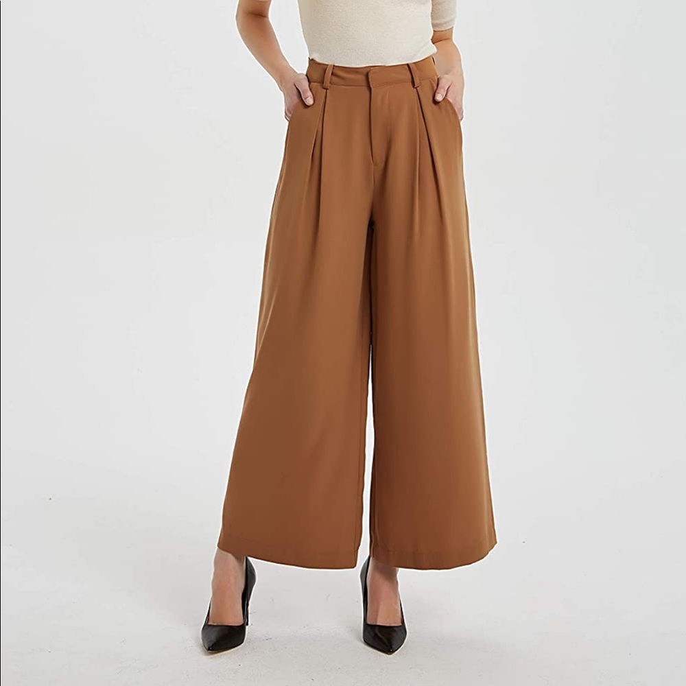 Tronjori Amazon High Waist Casual Wide Leg Long Palazzo Pants Pleat Trousers